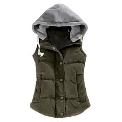 (xxxxL-Army Green) Naiste vabaaja sügis- ja talvine varrukateta puuvillane vest Naiste lühike jope, soe tihendav kapuutsiga vest hind ja info | Naiste mantlid | kaup24.ee