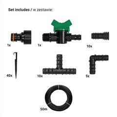 Tilkvooliku komplekt Bradas Water Drip 50m hind ja info | Kastekannud, voolikud, niisutus | kaup24.ee