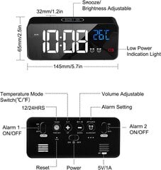 Digitaalne äratuskell suure LED temperatuuri näidikuga, must USB laadimispesa hind ja info | Raadiod ja äratuskellad | kaup24.ee