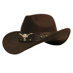 Retro Bull Ox Head Neet Nahast Rihm Unisex Naised Mehed Laps Laps Vill Laia Ääre Päike Cowboy Western Müts Cowgirl Müts 54 57 61cm hind ja info | Meeste sallid, mütsid ja kindad | kaup24.ee