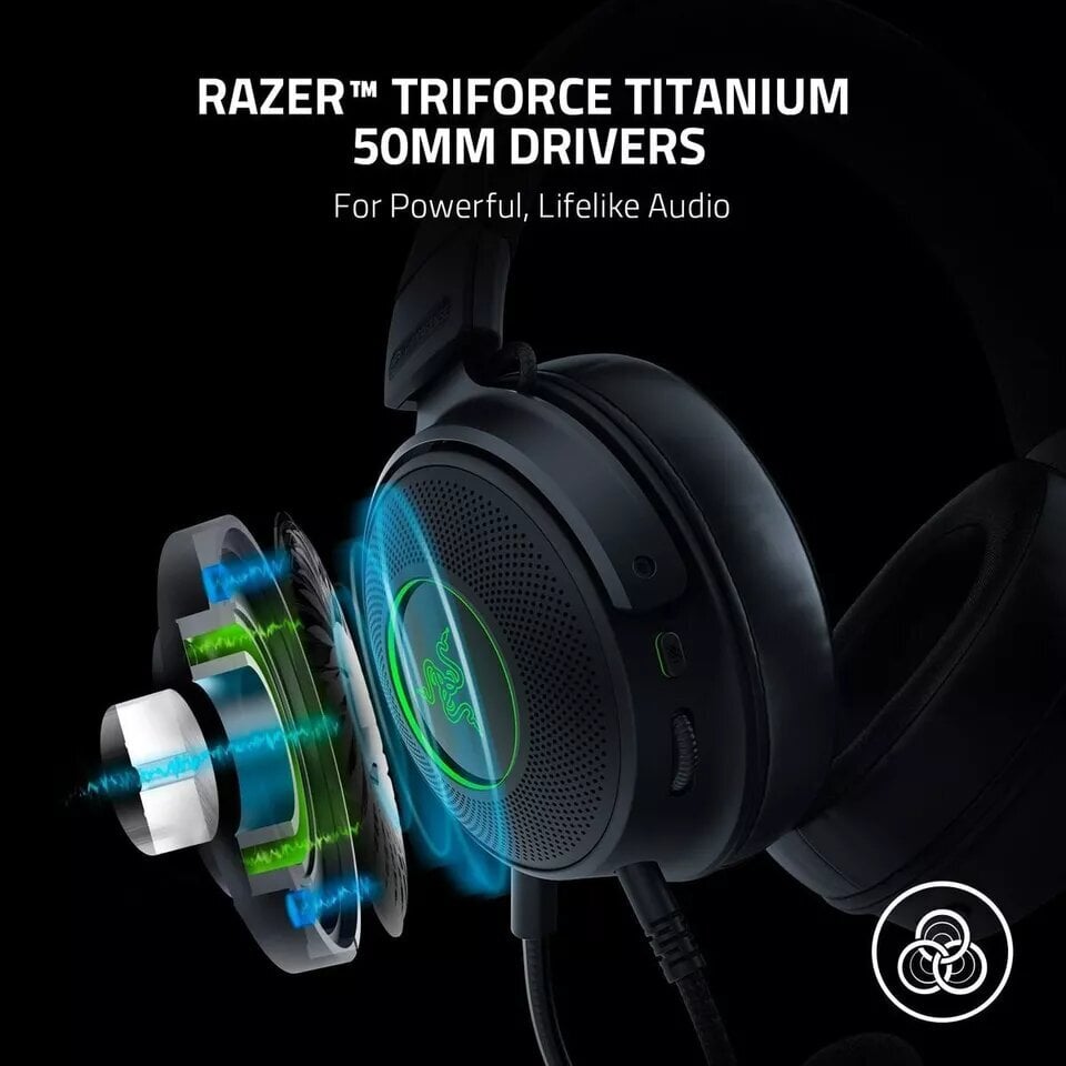 Razer Kraken V3 HyperSense Gaming Headset Virtual 7.1 USB RGB for PC PS Black цена и информация | Kõrvaklapid | kaup24.ee