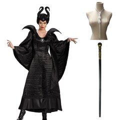 Halloweeni Cosplay kostüüm, Maleficent Dark Witch Cosplay kostüüm, must kleit peakattega, kaelakee ja võlukepp hind ja info | Karnevali kostüümid | kaup24.ee