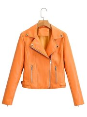 (L-W2046 Orange)Uus Arrival bränd Winter Autumn Green Mootorratta nahkjakid Roosa nahktagi naiste nahkmantel õhuke PU jakk Nahk hind ja info | Naiste mantlid | kaup24.ee