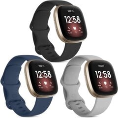 [3-pakk] Rihm, mis ühildub Fitbit Versa 3 rihmaga / Fitbit Sense rihmaga, pehme silikoonrihm Fitbit Versa 3 / Fitbit Sense nutikellaga hind ja info | Nutikellade ja nutivõrude tarvikud | kaup24.ee