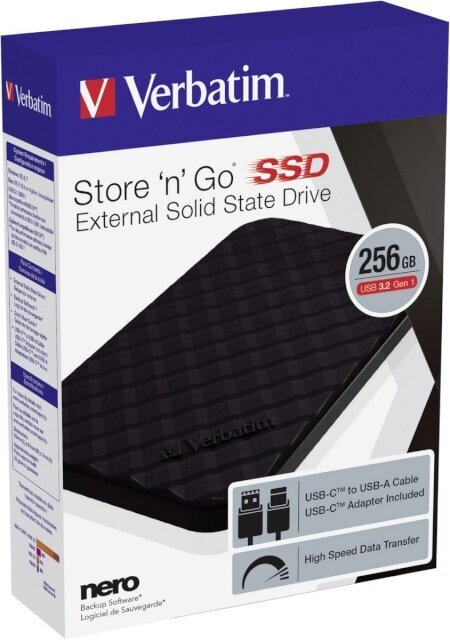 Verbatim kõvaketas Store n Go 256GB Portable SSD USB 3.2 цена и информация | Välised kõvakettad (SSD, HDD) | kaup24.ee