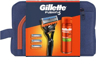 Gillette Kinkekomplekt Fusion5 Raseerija + 4 vahetustera + raseerimisgeel 200 ml + kott hind ja info | Raseerimisvahendid | kaup24.ee