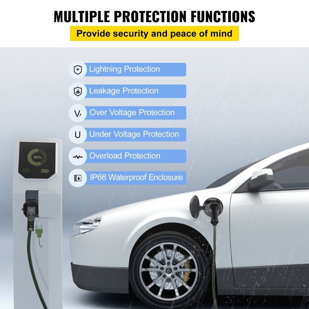 Kaasaskantav elektromobiilide laadija Vevor, 250 V, 2,3 kW, 10 A EV hind ja info | Elektriautode laadimisjaamad | kaup24.ee