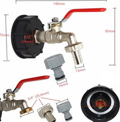 1/2" IBC paagisegisti adapter – S60X6 jämeda keermega aiapaagi kiirühendussegisti 1/2" ja 3/4" voolikute jaoks цена и информация | Аксессуары для душа, смесителей | kaup24.ee