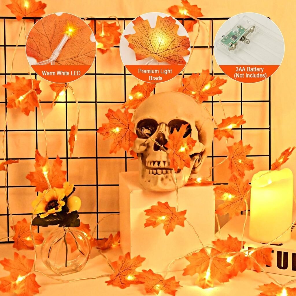 Halloweeni kaunistused sügispärg, sügisese vahtralehe haldjavalgusti 3m 20 LED, sügispärg, sügis, tänupüha, jõulud, õuekaunistused hind ja info | Peokaunistused | kaup24.ee