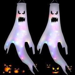 Ghost Halloween Decor, 120cm Horror Halloweeni aiakaunistus LED-nööriga, Halloweeni tuulesokkbänner, Outdoor Party rippuv kummitus 2 tk цена и информация | Праздничные декорации | kaup24.ee