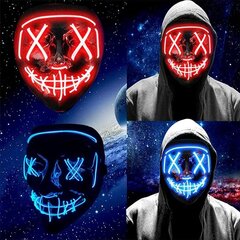 2 Kaheosaline hirmutav LED Halloweeni mask LED helendav rollimäng Tumedas helendavas maski kostüüm, 3 helendamisrežiimi, sinine, punane цена и информация | Праздничные декорации | kaup24.ee