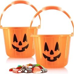 2X Halloweeni kõrvitsa ämber Pumpkin Design plastikust ämber vilkuva LED-iga Halloweeni kollektsiooni komplekt koos käepidemega hind ja info | Peokaunistused | kaup24.ee