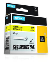 Dymo etiketiprinteri etiketid Rhino Labels Vinyl 12mm x 5,5m, kollane/must hind ja info | Laserprinteri toonerid | kaup24.ee