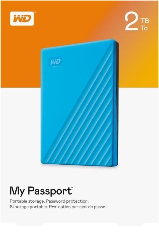 WD My Passport 2TB portable HDD Blue цена и информация | Välised kõvakettad (SSD, HDD) | kaup24.ee