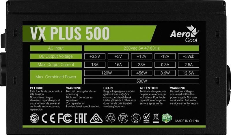 Aerocool PGS VX-500Plus hind ja info | Toiteplokid (PSU) | kaup24.ee
