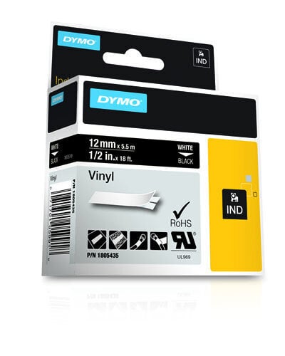 Dymo etiketiprinteri etiketid Rhino Band Vinyl white/must 12mmx5,5m hind ja info | Laserprinteri toonerid | kaup24.ee