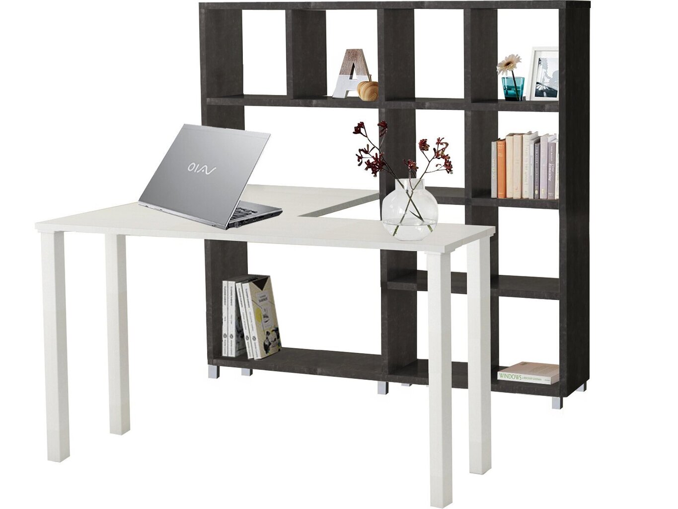Kirjutuslaud riiuliga Notio Living Kiera, valge/hall hind ja info | Arvutilauad, kirjutuslauad | kaup24.ee