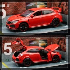 1/32 Honda Civic Type R mänguauto lastele Diecast miniatuurne mudel, tagasitõmmatavad uksed avatavad helivalgustite kollektsiooni kingitus poistele цена и информация | Коллекционные модели автомобилей | kaup24.ee