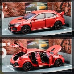 1/32 Honda Civic Type R mänguauto lastele Diecast miniatuurne mudel, tagasitõmmatavad uksed avatavad helivalgustite kollektsiooni kingitus poistele цена и информация | Коллекционные модели автомобилей | kaup24.ee