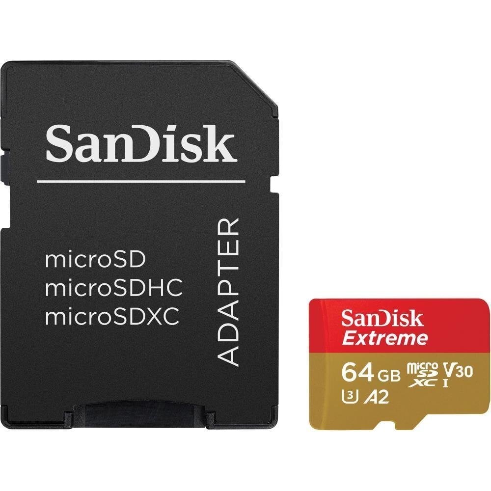 SanDisk Extreme microSDXC 64 GB 160 / 60 MB / s A2 C10 V30 mälukaart цена и информация | Mobiiltelefonide mälukaardid | kaup24.ee