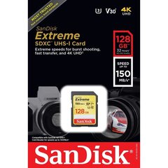 SanDisk Extreme MicroSDXC 128GB цена и информация | Карты памяти для фотоаппаратов, камер | kaup24.ee