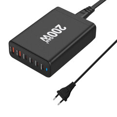 6-pordiline kiirlaadija, kaasaskantav 200 W USB C laadimisjaama seinalaadija adapter, kompaktne reisilaadija iPhone 14 13 12 11 Pro Max Pixel Note Galaxy jaoks цена и информация | Зарядные устройства для элементов питания | kaup24.ee