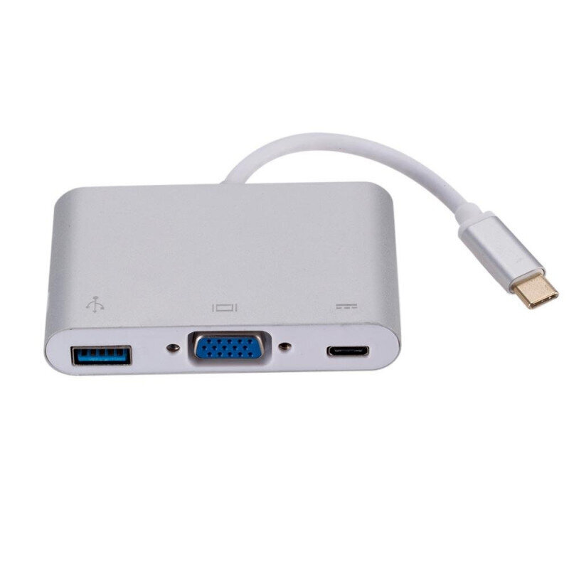 Roger Multimeedia adapter Type-C -> VGA + USB / USB-C, Hõbe hind ja info | USB jagajad, adapterid | kaup24.ee