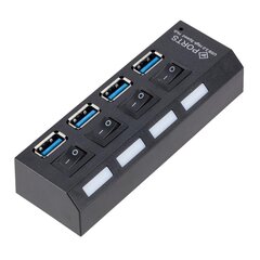 Roger AD15653 USB 3.0 Хаб - Разделитель 4 x USB 3.0 / 5 Gbps С Отдельными Кнопками Питания Черный цена и информация | Адаптеры и USB-hub | kaup24.ee