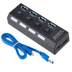 Roger AD15653 USB 3.0 Hub - Jagaja 4 x USB 3.0 / 5 Gbps sisse-/väljalülitamisnuppudega, Must hind ja info | USB jagajad, adapterid | kaup24.ee