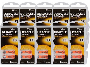 Батарейки для слуховых аппаратов Duracell ActivAir 13 (PR48) 10x6 шт., 60 шт. цена и информация | Батарейки | kaup24.ee