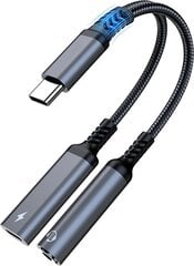 USB C kuni 3.5 mm kõrvaklappide ja laadija adapter, 2 in 1 USB C kuni Aux Audio Jack koos PD 60 W kiirlaadimisega donglikaabli juhe S23 / S22 / S21 / S20 Ultra, iPad Pro, Pixel (hall) jaoks hind ja info | USB adapterid tehase helisüsteemile | kaup24.ee