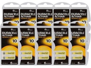 Батарейки для слуховых аппаратов Duracell ActivAir 10 (PR70) 10x6 шт., 60 шт. цена и информация | Батарейки | kaup24.ee