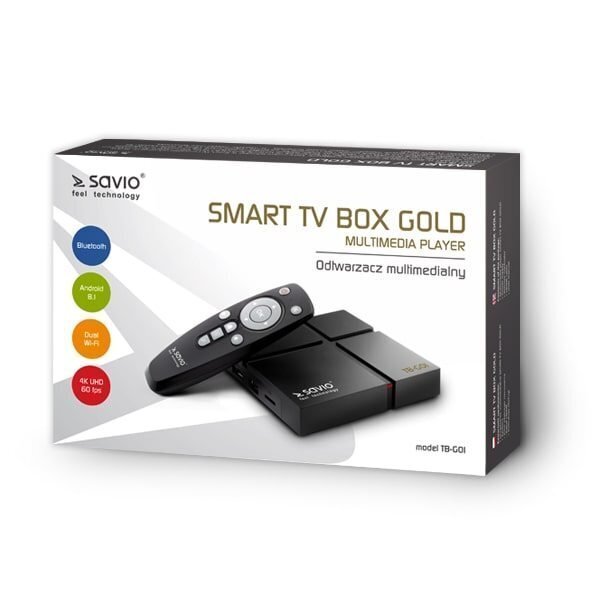 Lisa SAVIO Smart TV Box Gold TB-G01, 2/16 GB Android 9.0 Pie, HDMI v 2.1, 4K, Dual WiFi, USB 3.0 hind ja info | Meediamängijad ja tarvikud | kaup24.ee