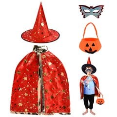 Halloween Cape Cosplay Rekvisiidid Laste Show Kostüüm Satiin Müts Cape Cape Ilma kõrvitsa kotita Prillid Viie tärni komplekt Punane цена и информация | Праздничные декорации | kaup24.ee