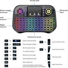 Mini juhtmeta klaviatuur puuteplaadi hiirekombinatsiooniga, 7 värvi RGB taustvalgustusega, Android TV Box, Smart TV, Pad, arvuti, HTPC, tahvelarvuti ja Windows OS jaoks цена и информация | Мыши | kaup24.ee