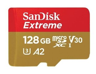 Карта памяти SanDisk microSDXC Extreme 128 ГБ 160/90 МБ / с V30 A2 U3 4K цена и информация | Карты памяти для фотоаппаратов, камер | kaup24.ee