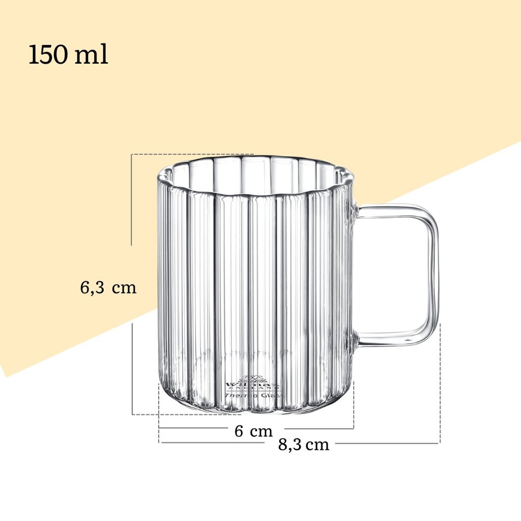 Kumerdatud klaasist kohvitass 150 ml 2 tk hind ja info | Klaasid, tassid ja kannud | kaup24.ee