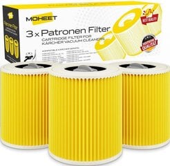 Moheet 3x kassettfilter, mis ühildub Kärcher WD3 Premium tolmuimejaga Asendab Kärcher WD3 WD2 WD3 WD1 MV3 MV2 WD 3 P hind ja info | Tolmuimejate lisatarvikud | kaup24.ee