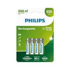 Philipsi laetavad akud HR03 AAA, 950 mAh, 4 tk. hind ja info | Patareid | kaup24.ee