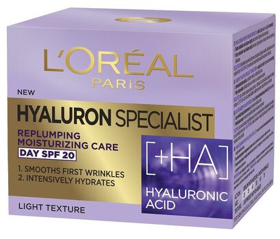 Niisutav ja taastav päevakreem hüaluroonhappega L'Oreal Paris Hyaluron Specialist SPF20 50 ml hind ja info | Näokreemid | kaup24.ee