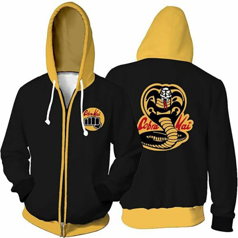 (5XLBHS1101982S)TV-seeria Cosplay kapuutsid Cobra Kai 3D prindiga dressipluus Tõmblukuga kapuuts Meeste Mood Tänavarõivad Harajuku Jope Mantel Riided SHRY hind ja info | Meeste kampsunid | kaup24.ee