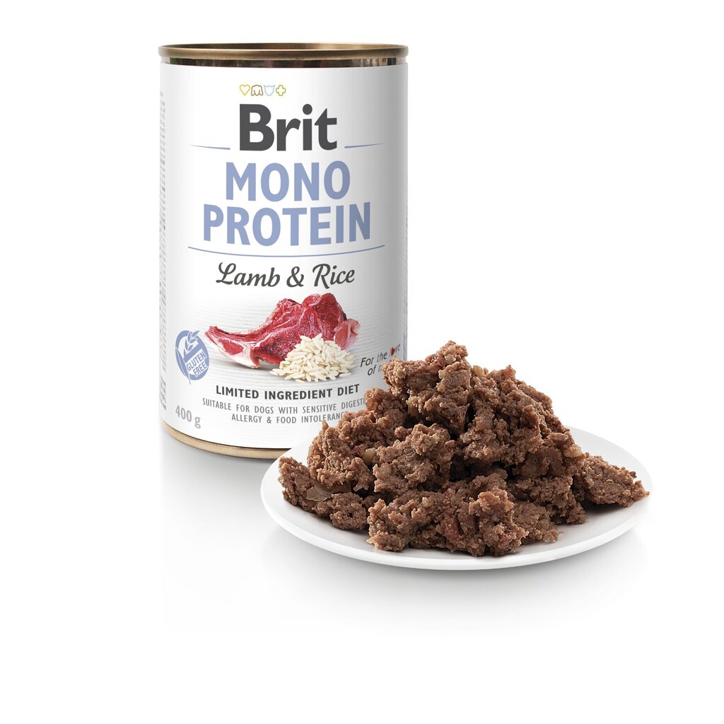 Brit Mono Protein Lamb & Rice konserv koertele 400g цена и информация | Konservid koertele | kaup24.ee