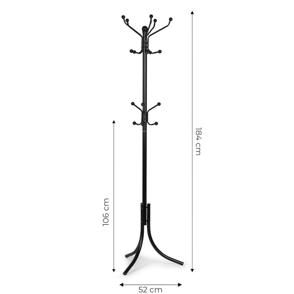 Metallist riidehoidja 16 konksuga, Modern Home, 184 cm., must hind ja info | Riidepuud ja -kotid | kaup24.ee