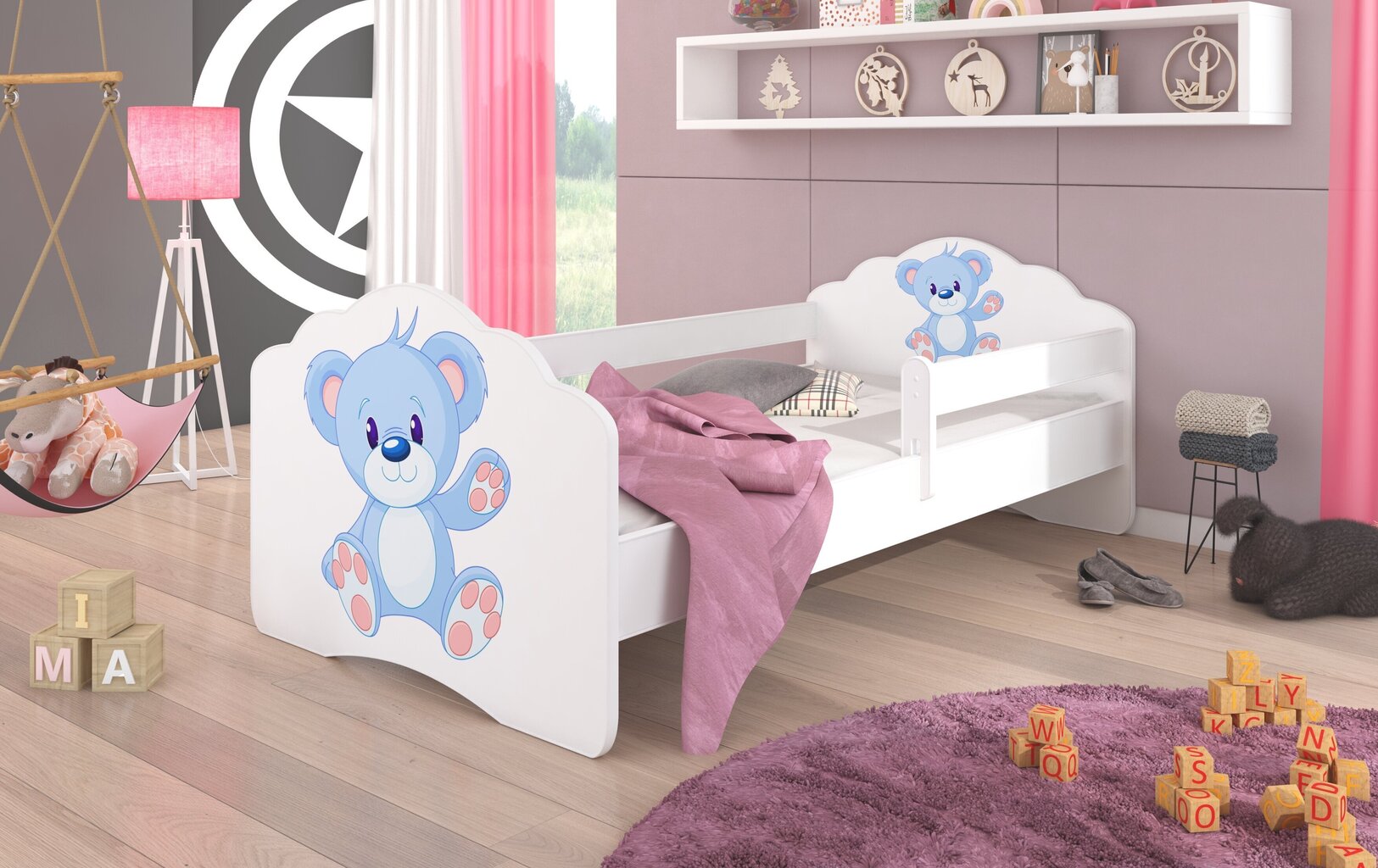 Lastevoodi eemaldatava turvapiirdega ADRK Furniture Casimo Blue Bear, 80x160cm cm hind ja info | Lastevoodid | kaup24.ee