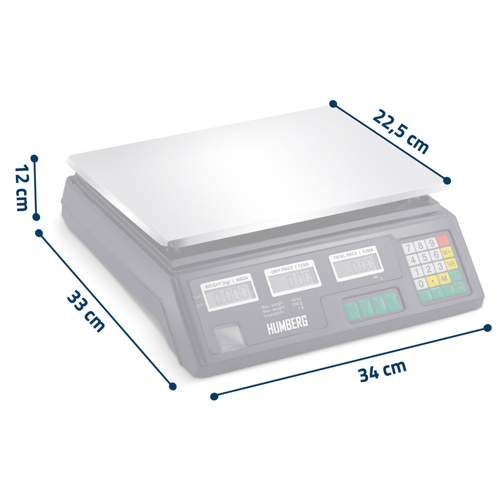 Elektrooniline kaubanduslik kaal, 40 kg Humberg MH-190 цена и информация | Platvormkaalud | kaup24.ee