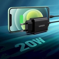 Зарядное устройство для телефона, Ugreen, USB-C , 20 Вт, Power Delivery, черный цена и информация | Зарядные устройства Power bank | kaup24.ee