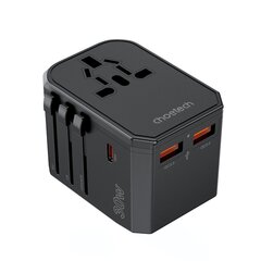 Универсальное зарядное устройство для путешествий, Choetech PD60411, USB-C, 2 x USB-A, PD 30 Вт, вилки США EU UK AU, черный цена и информация | Зарядные устройства Power bank | kaup24.ee