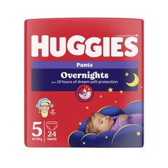 Подгузники ночные Huggies Overnight без застежки, размер 5 (12-17кг), 24 шт цена и информация | Подгузники | kaup24.ee