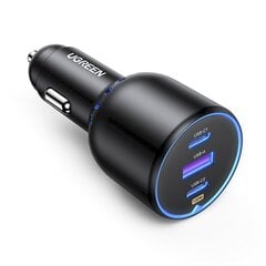 Автомобильное зарядное устройство, Ugreen CD2931, 2 x USB-C, PD и 1x USB-A, 130 Вт, черный цена и информация | Зарядные устройства Power bank | kaup24.ee