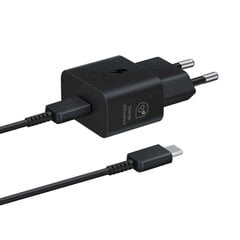 Сетевое зарядное устройство с кабелем USB-C, Samsung GaN 25 Вт. SFC, черный цена и информация | Зарядные устройства Power bank | kaup24.ee